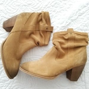 Tan Distressed Suede Slouchy Ankle Booties size 8